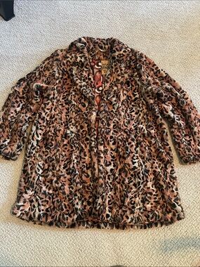 Leopard Print Faux Fur Coat - Women’s Pink/Brown